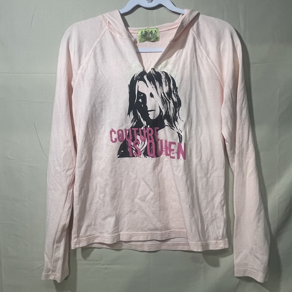 Juicy Couture Pink Couture Is Queen Hooded Long Sleeve Size Large Vintage Y2K